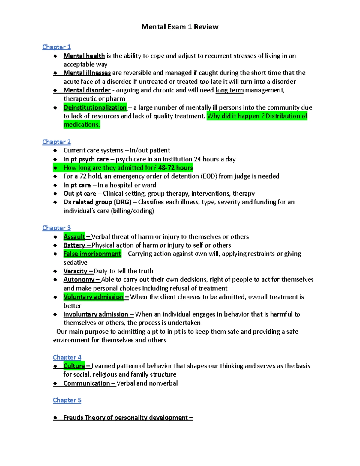 Mental Exam 1 Study Notes - MH 101 Overview - Studocu