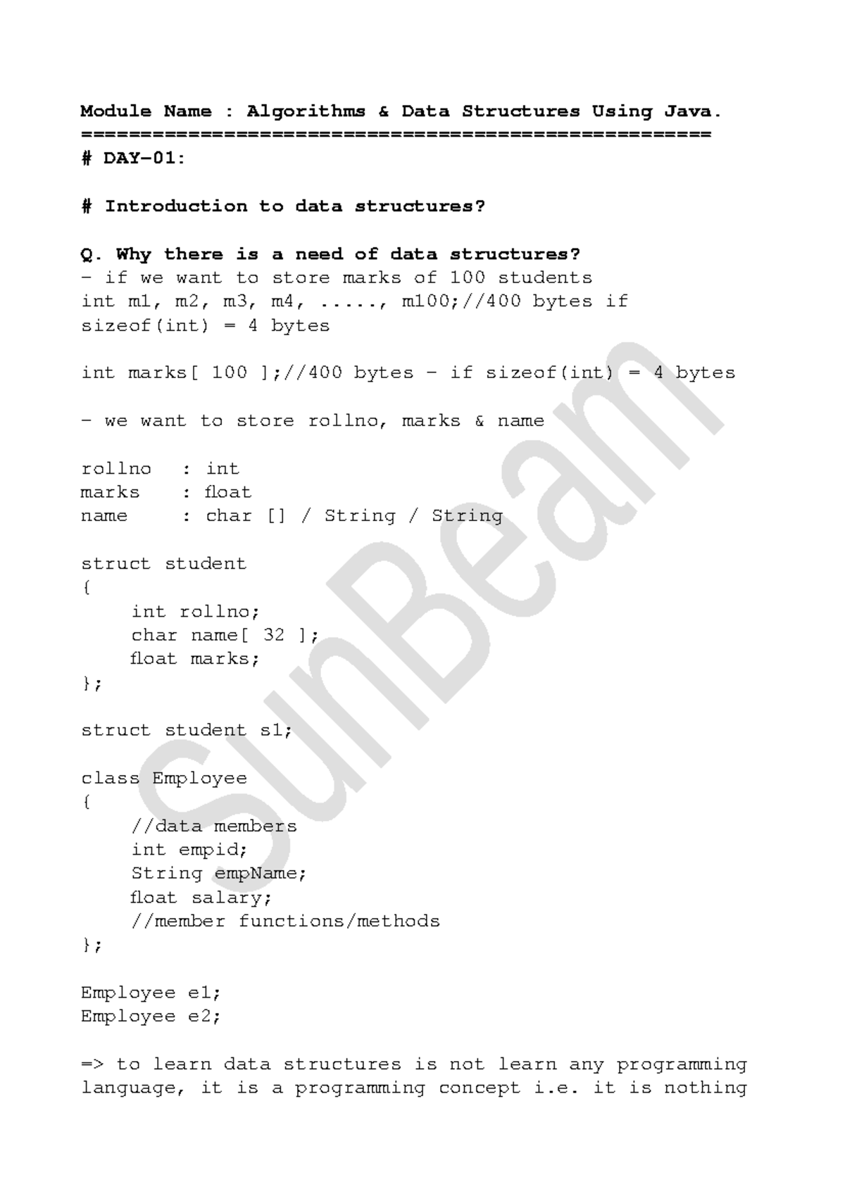 Class Notes DAY-01 - Module Name : Algorithms & Data Structures Using ...