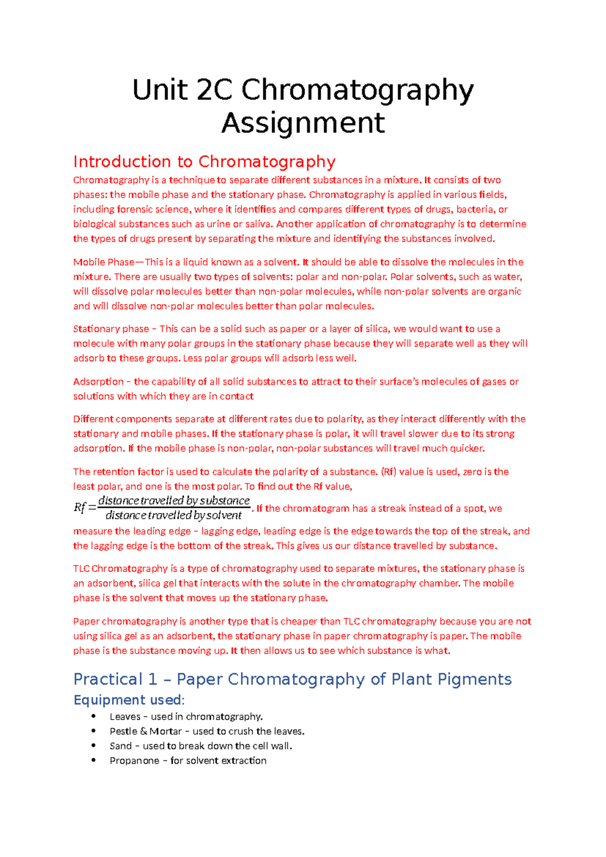 Unit 2C Final Exam: Practical Applications of Chromatography Techniques ...