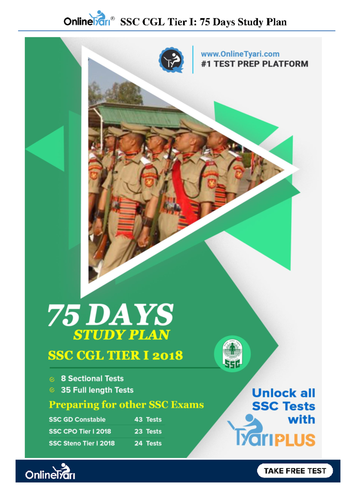 75 Days Study Plan for SSC CGL Tier I Exam Preparation - Studocu