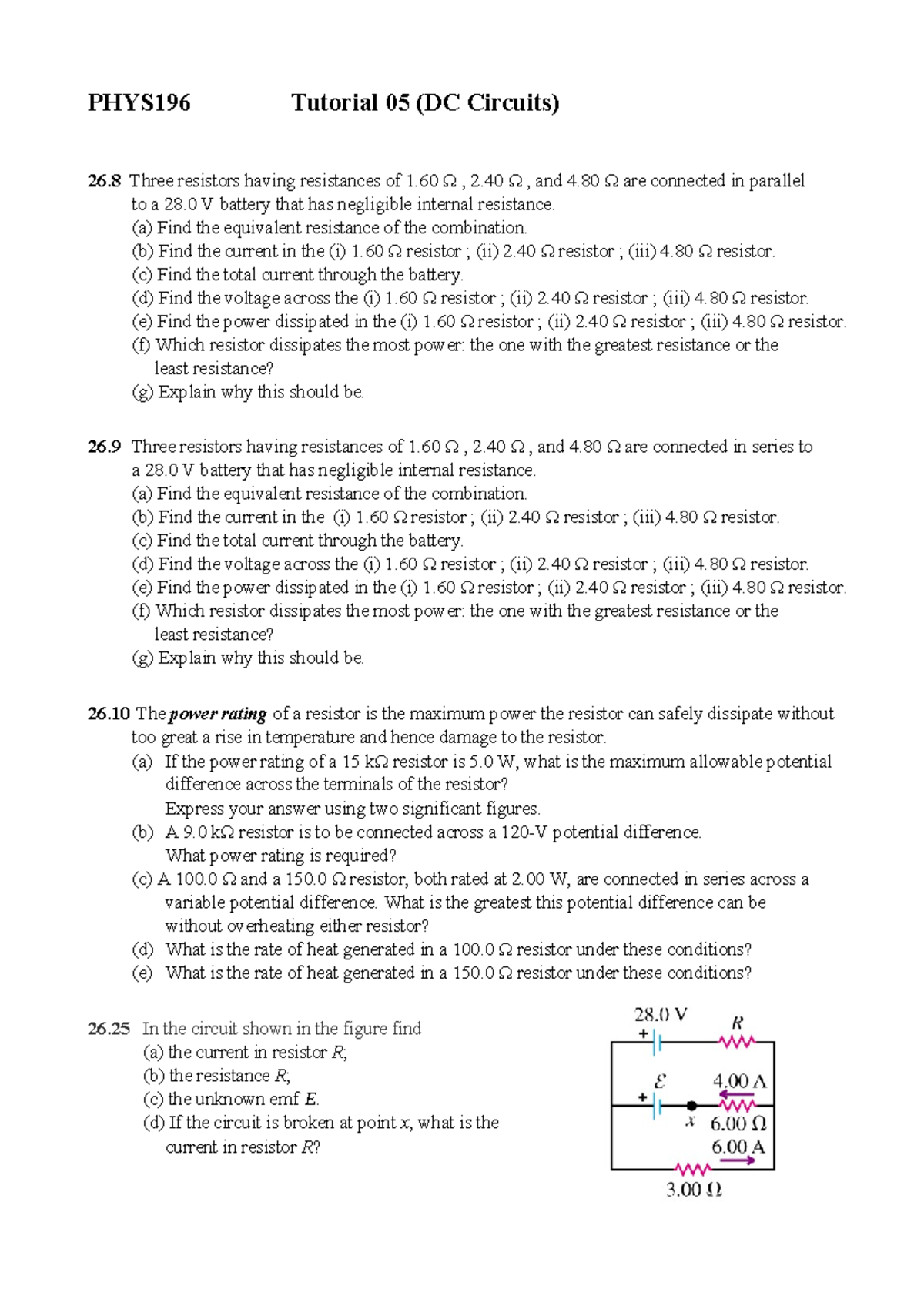 PHYS196 Tutorial 05: Analyzing DC Circuits with Resistors - Studocu