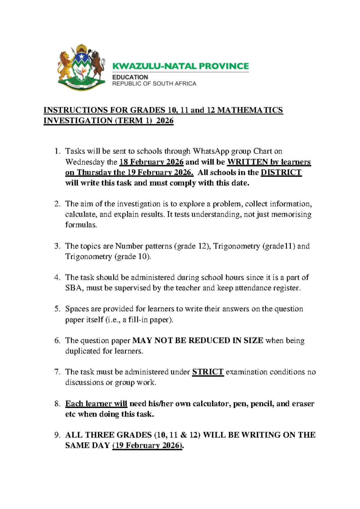 Instructions for Grade 10, 11, 12 Math Investigation (Term 1) 2026 ...