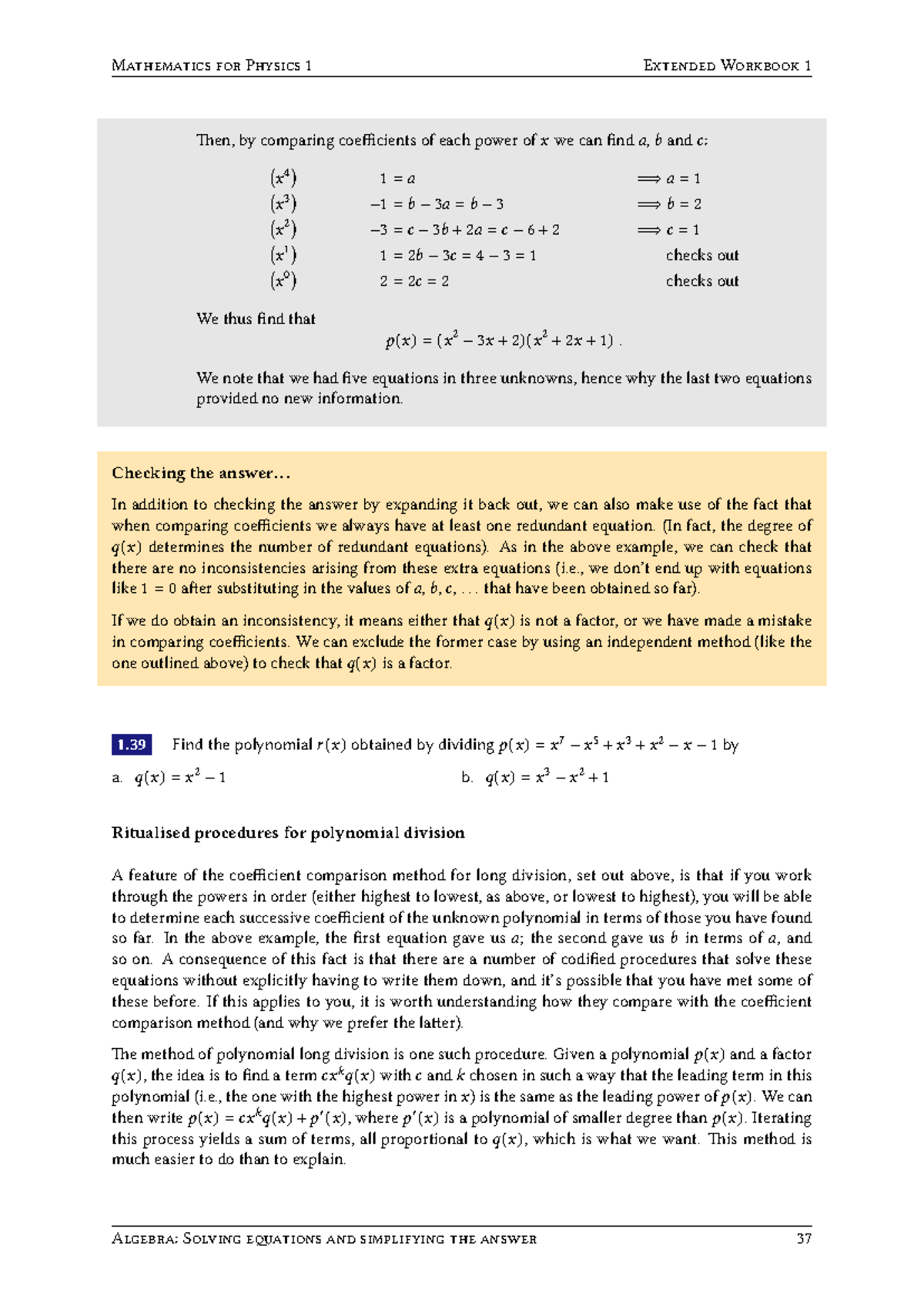 Mathematics for Physics 1: Extended Workbook 1 Algebra Solutions - Studocu
