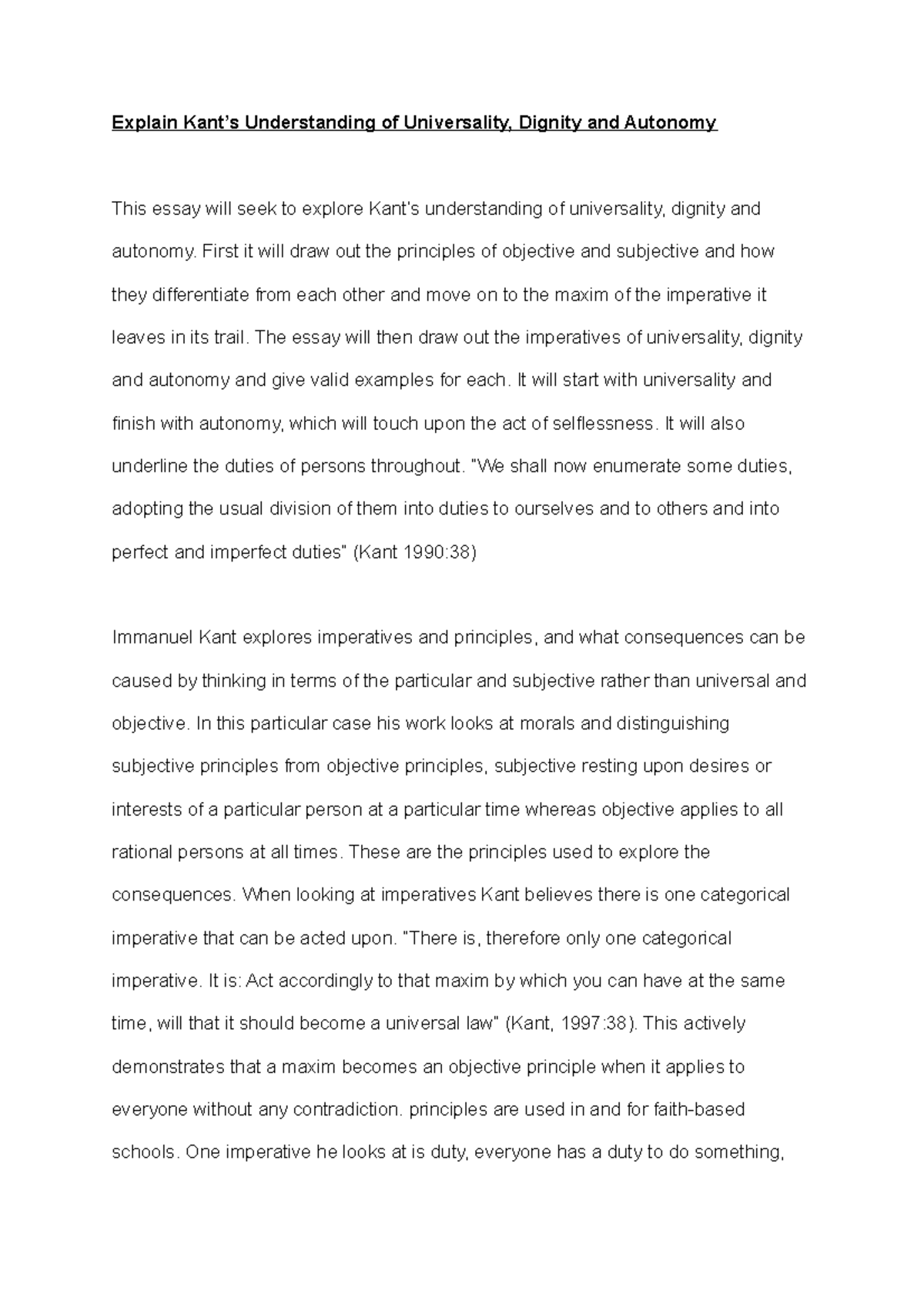 ES1414 Kants undertsanding of universality, dignity and autonomy ...