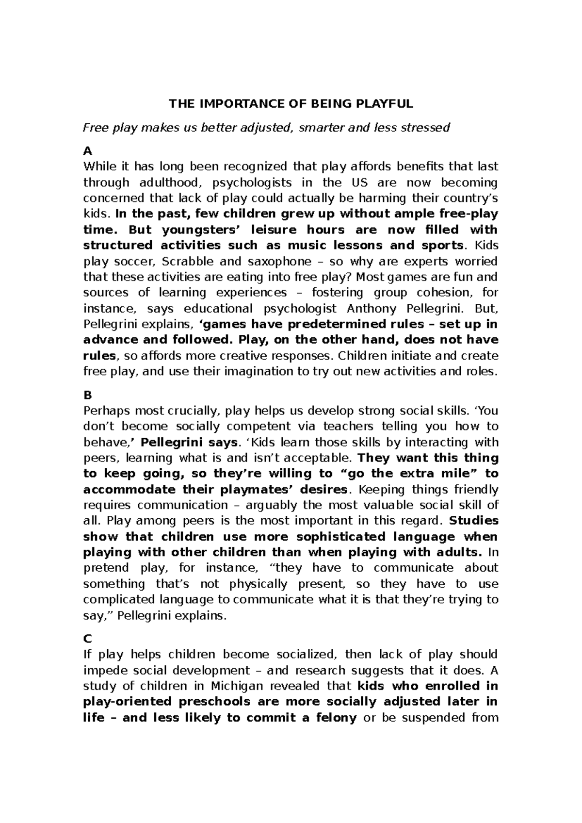 The Importance of Being Playful: Benefits of Free Play in Child ...