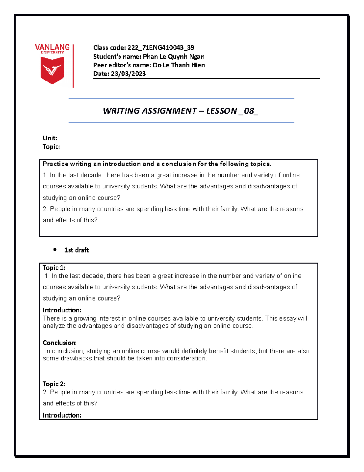 Template Writing assignment L7 - Class code: 222_71ENG410043_ Student’s ...