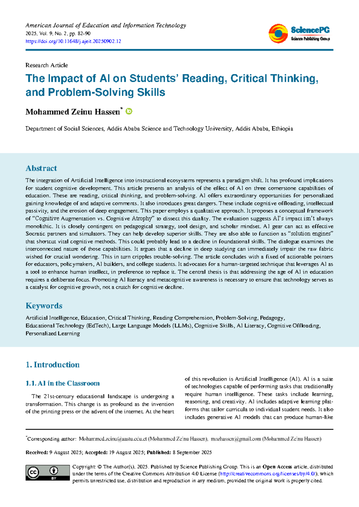 The Impact of AI on Reading and Critical Thinking Skills (EDU 2025 ...