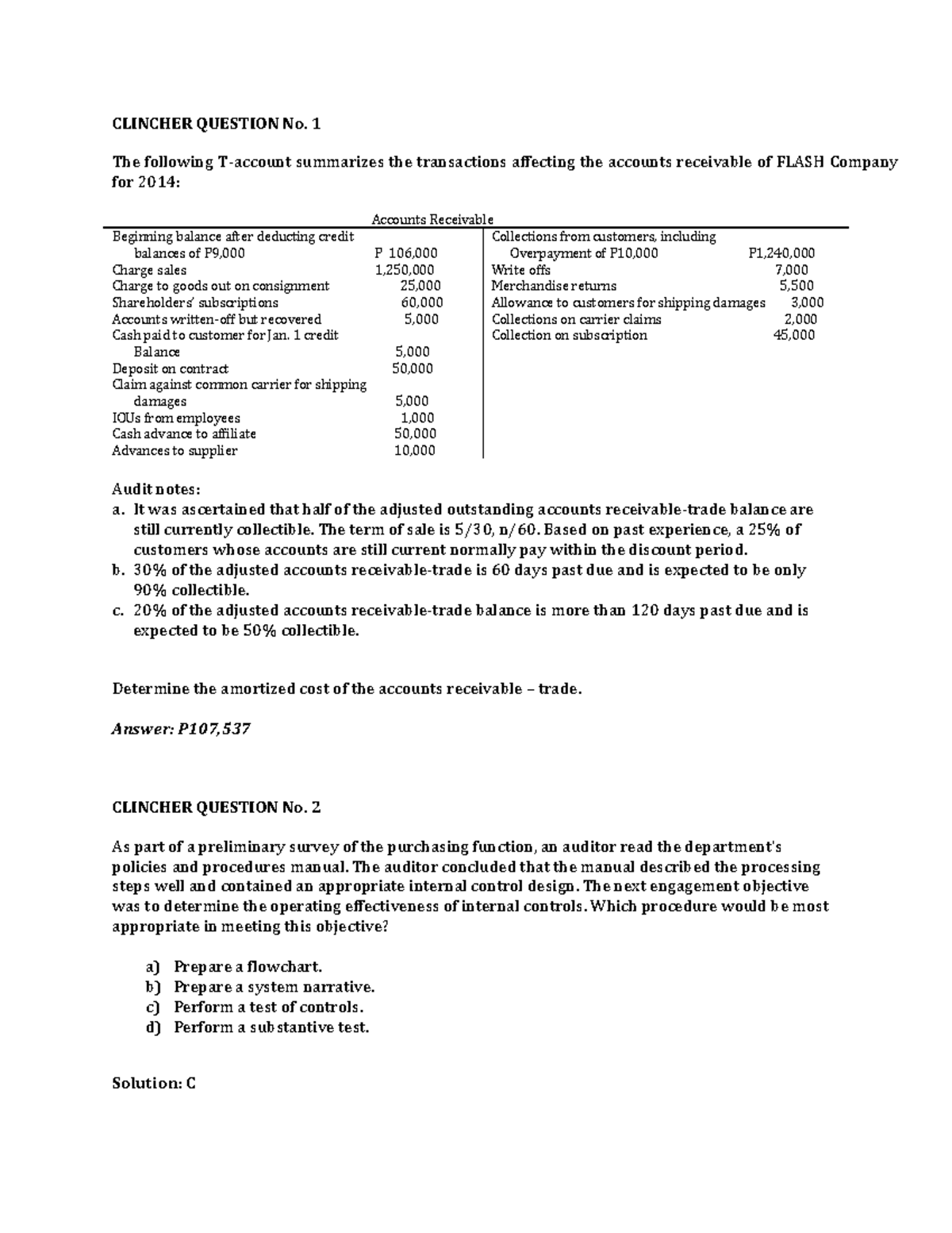 Accounts Receivable Auditing Questions for ACCT 2014 Midterm Exam - Studocu