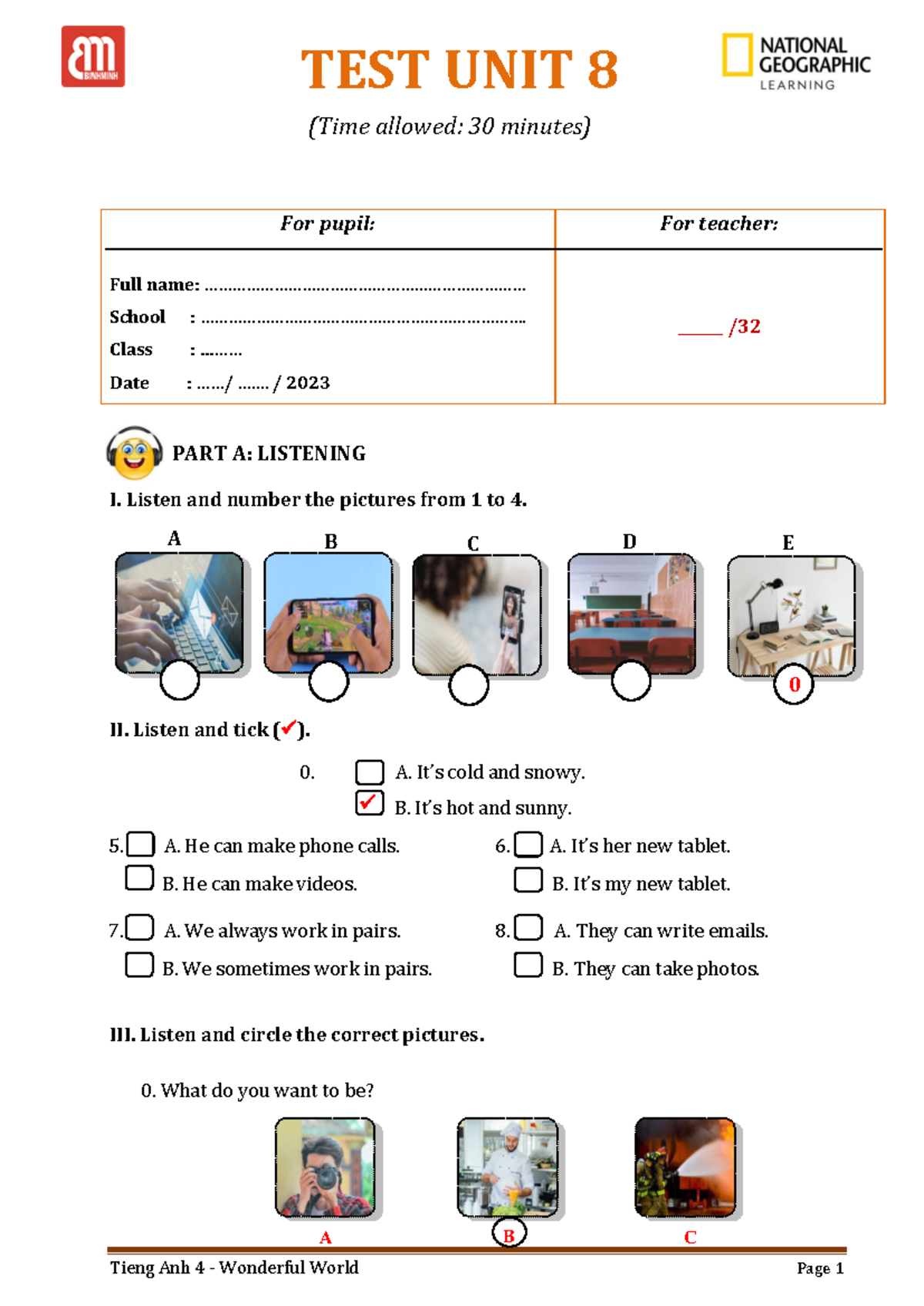 G4 U8 100 - test on listening and reading comprehension - Studocu