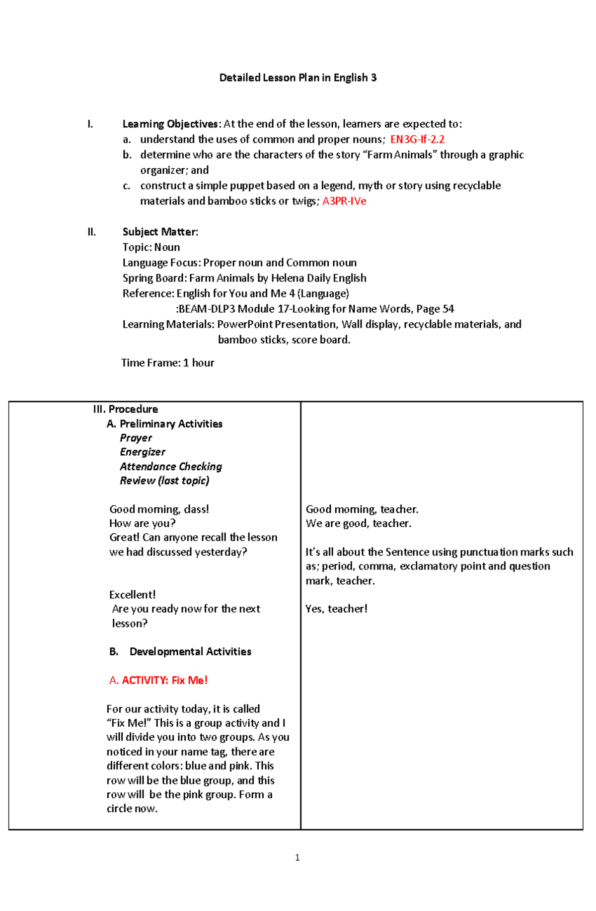Detailed Lesson Plan (DLP3): Understanding Nouns in English 3 - Studocu