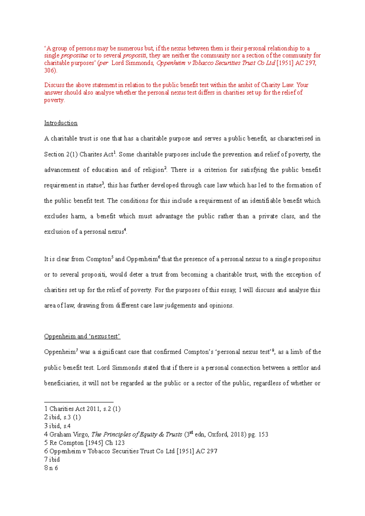 oppenheim v tobacco Trusts Law Coursework: Analysis of Personal Nexus and Public Benefit Test