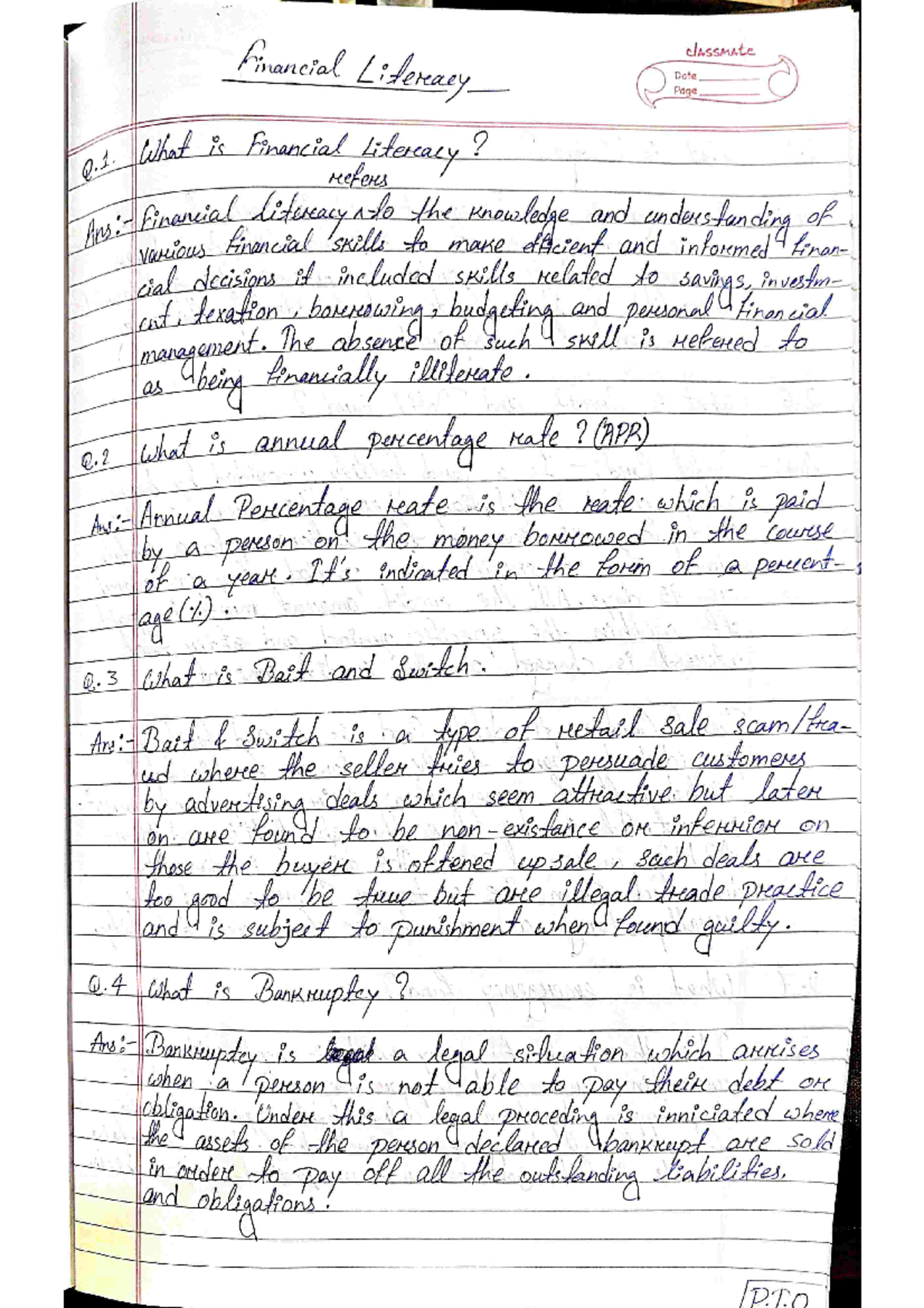 Financial Literacy Overview and Key Concepts - Class Notes - Studocu