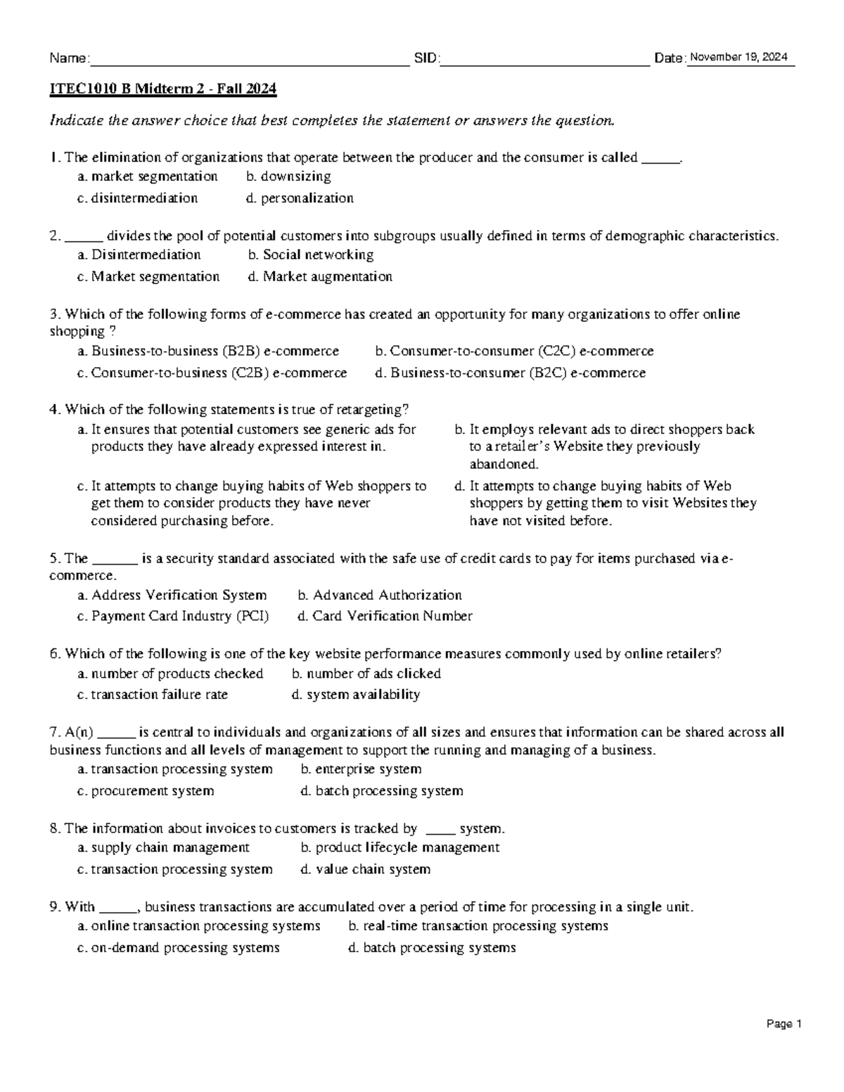 ITEC1010 B Midterm 2 Fall 2024 - Questions and Answers - Studocu