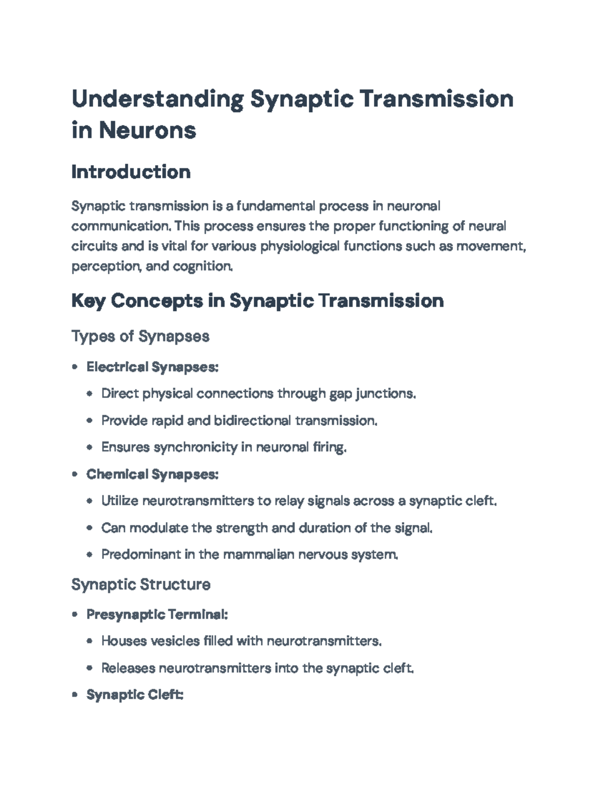 Biology 101: Final Exam Insights on Neuronal Synaptic Transmission ...