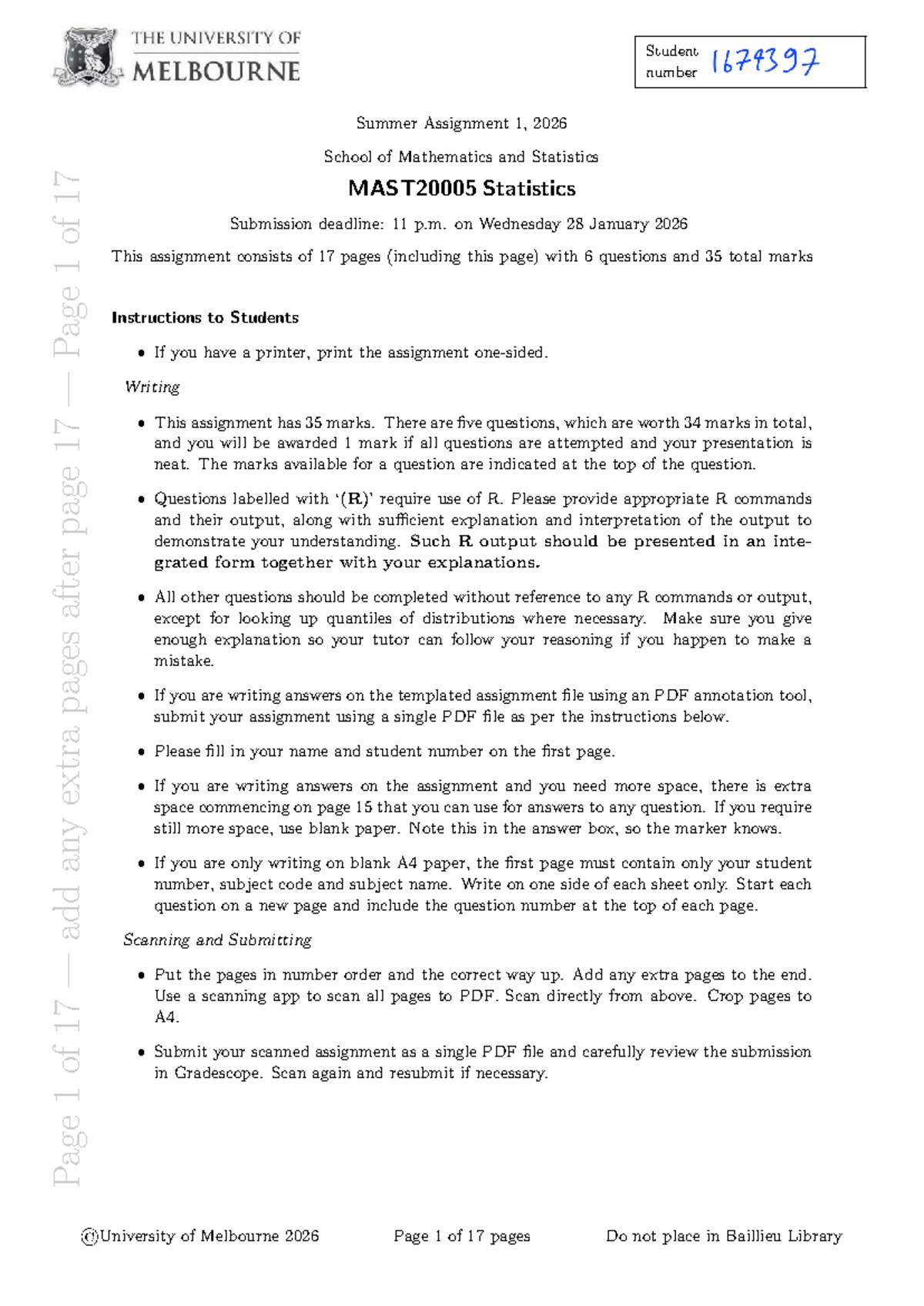 MAST20005 Summer Assignment 1: Statistics Overview and Instructions ...