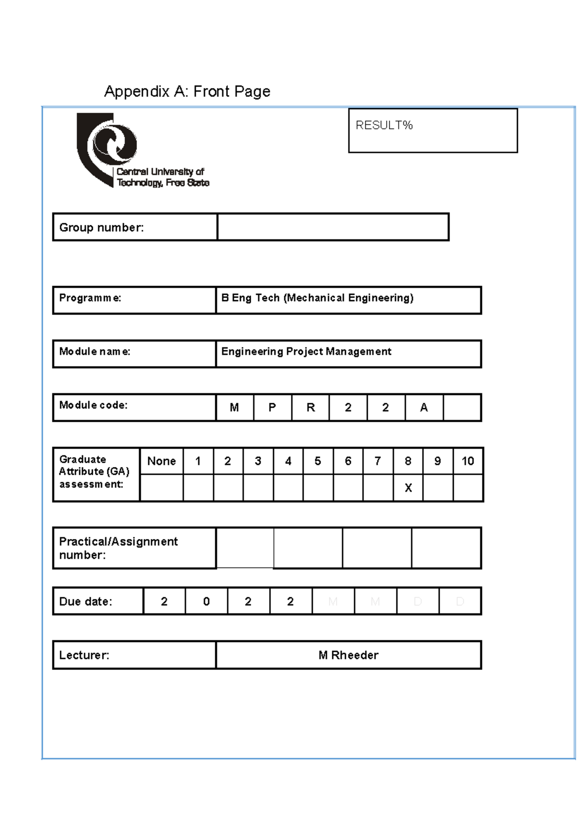 Appendix for MPR 22A: Engineering Project Management Assignment - Studocu