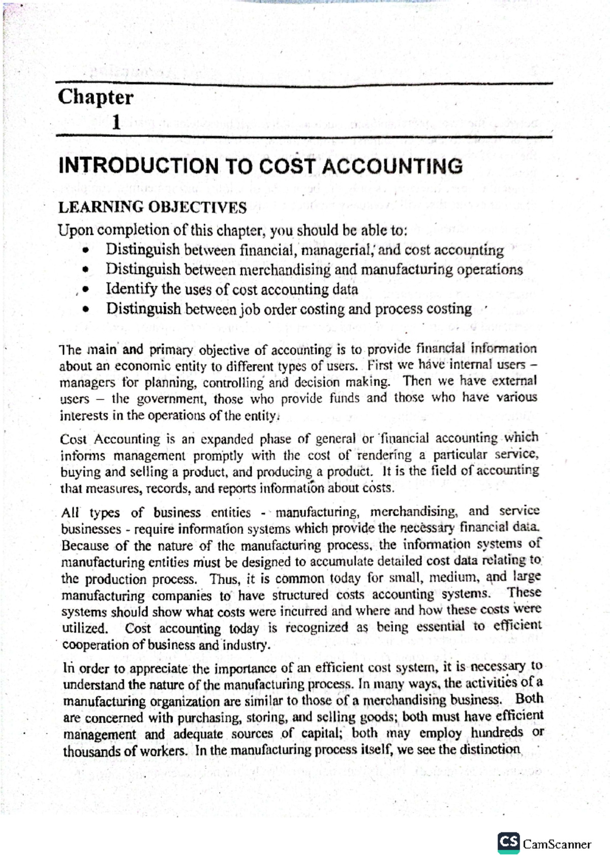 Cost Accounting and Control: Chapter 1 Overview and Key Concepts - Studocu