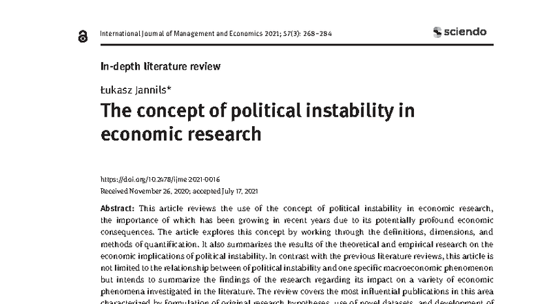 Political Instability and Economic Consequences: A Literature Review ...