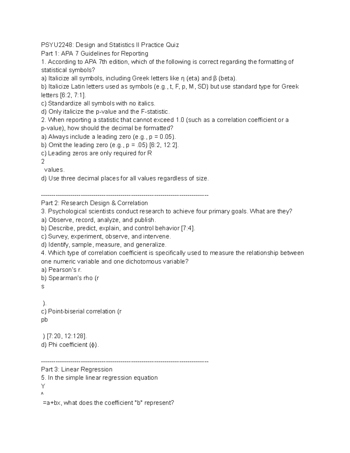 PSYU2248: Design and Statistics II Practice Quiz - APA 7 Guidelines ...