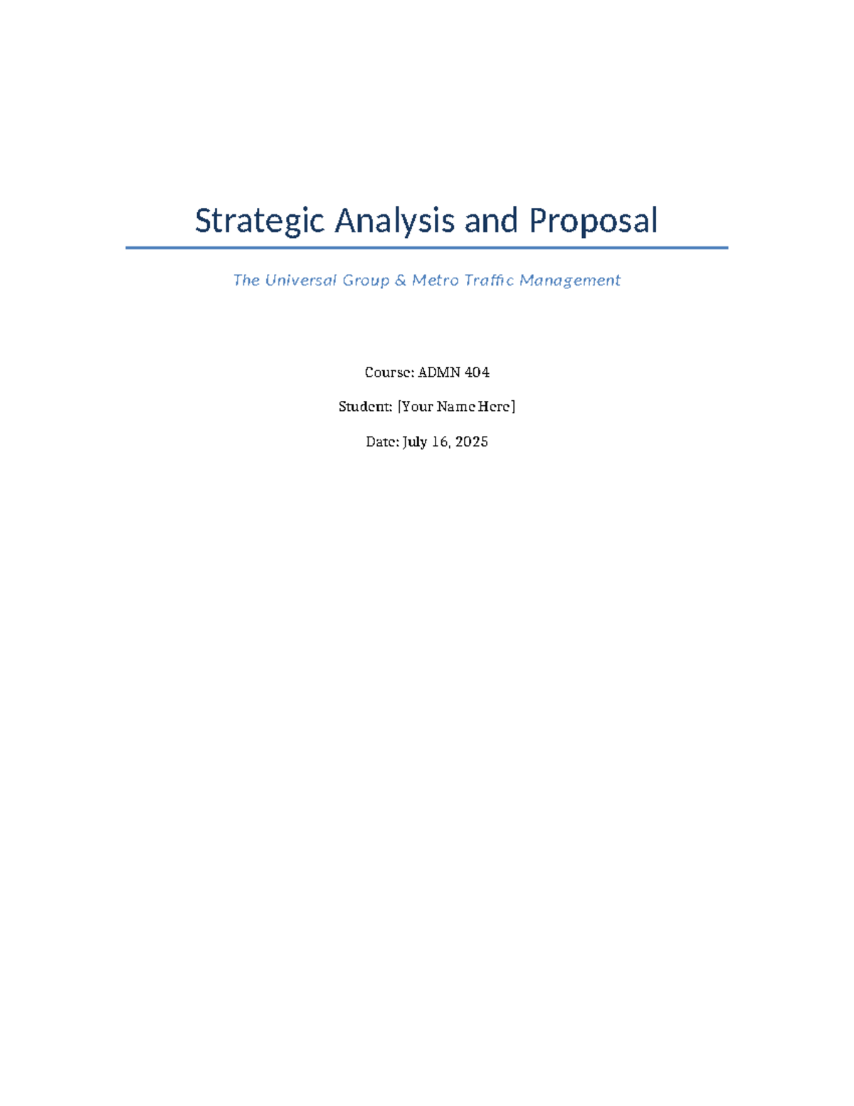 Strategic Analysis Final Report with Visuals for ADMN 404 - Studocu