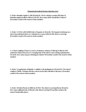 Dimensional Analysis Practice Questions Set I for Nursing Course ...
