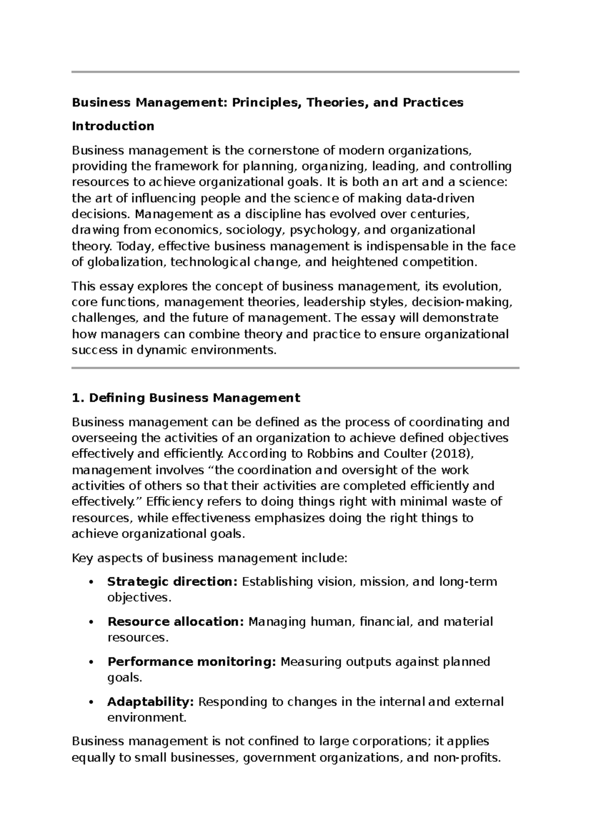 Business Management: Principles, Theories, and Practices Overview - Studocu