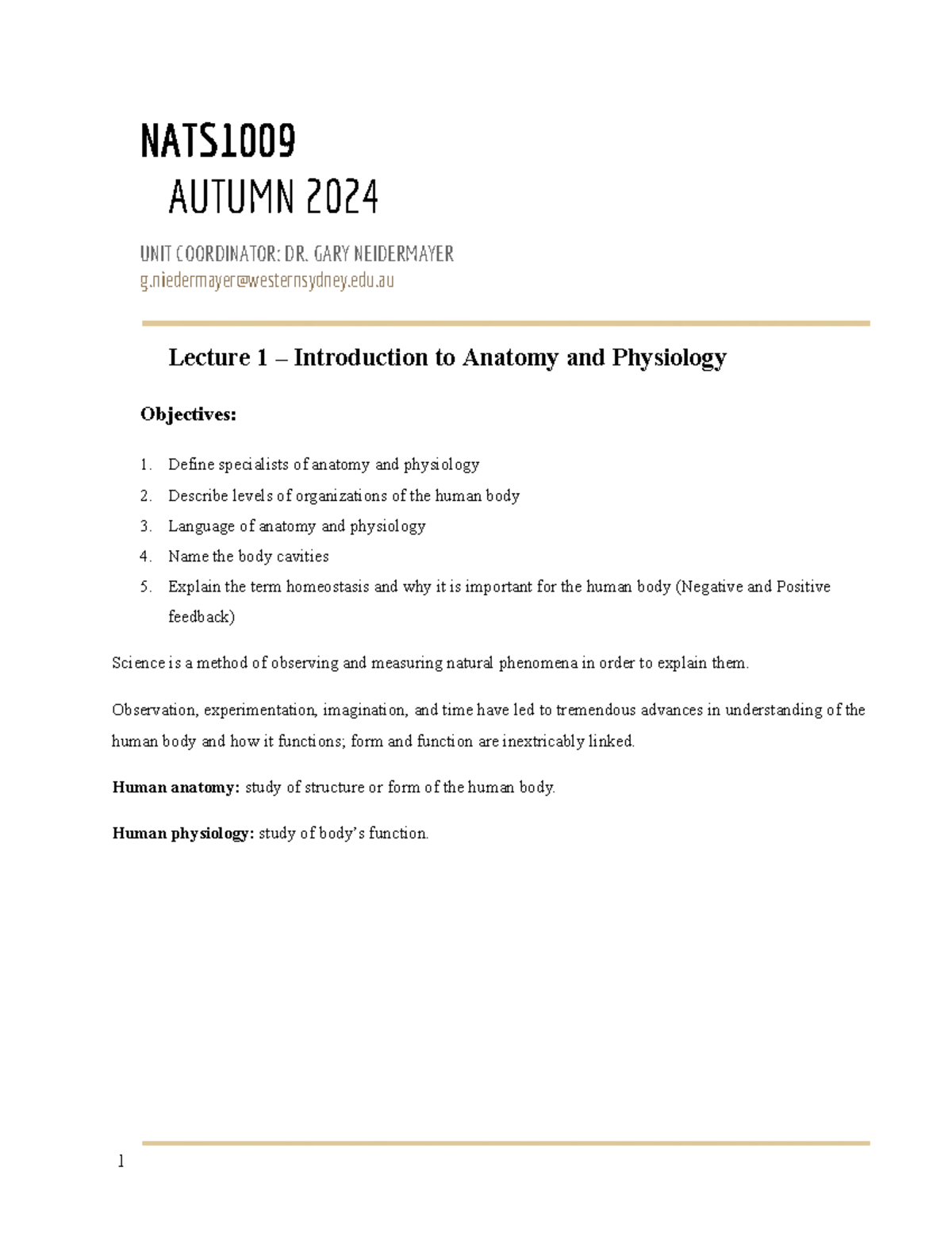 A&P 101: Lecture 1 - Introduction to Anatomy and Physiology Notes - Studocu