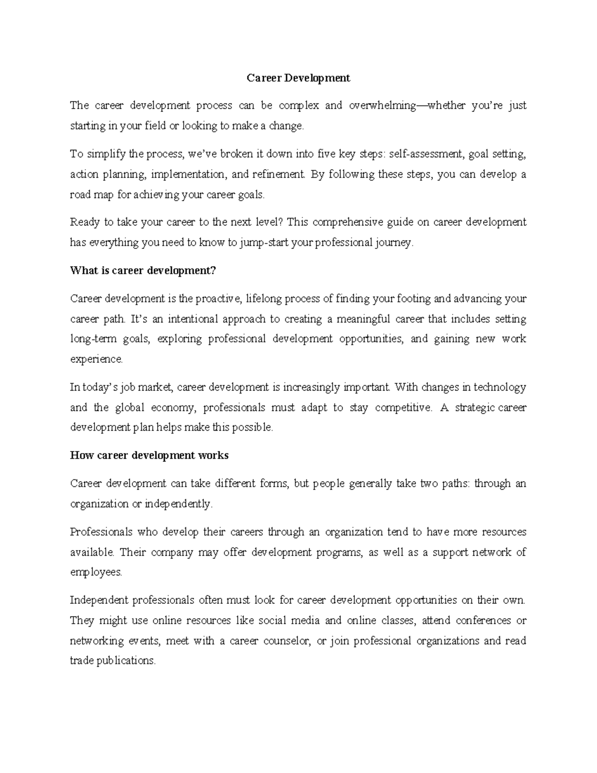 Career Development - notes - Career Development The career development ...