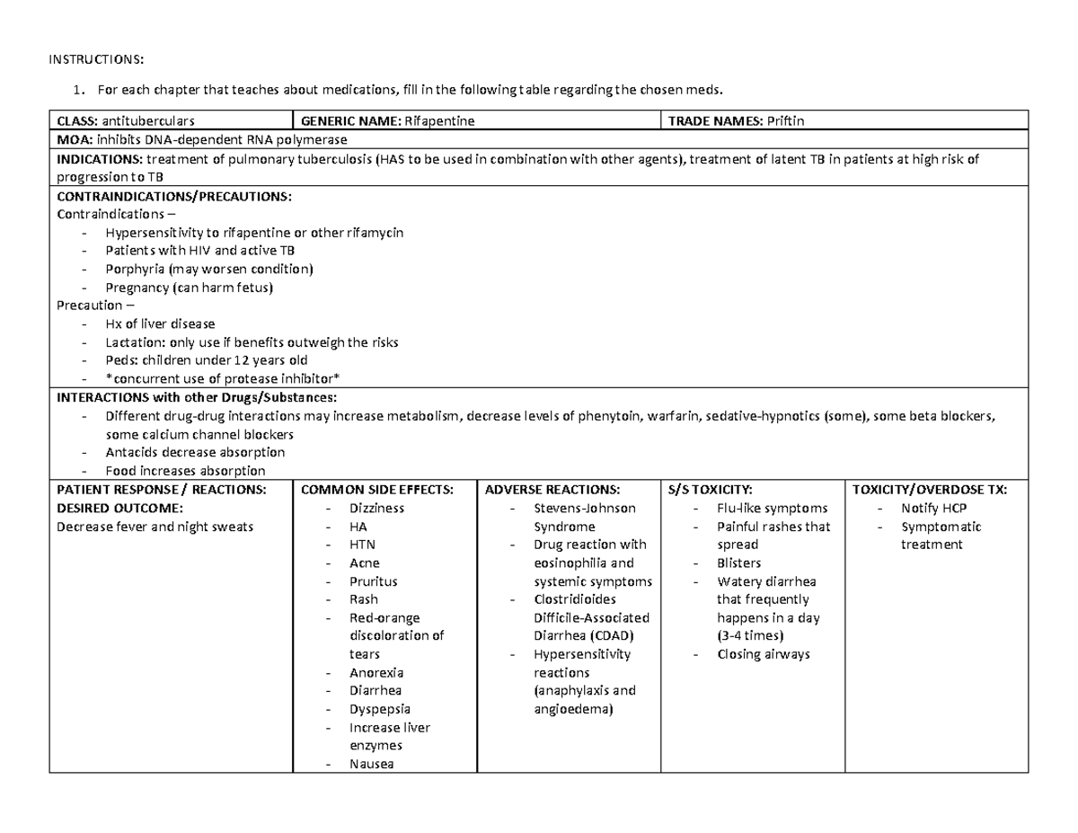 Rifapentine - INSTRUCTIONS: For each chapter that teaches about ...