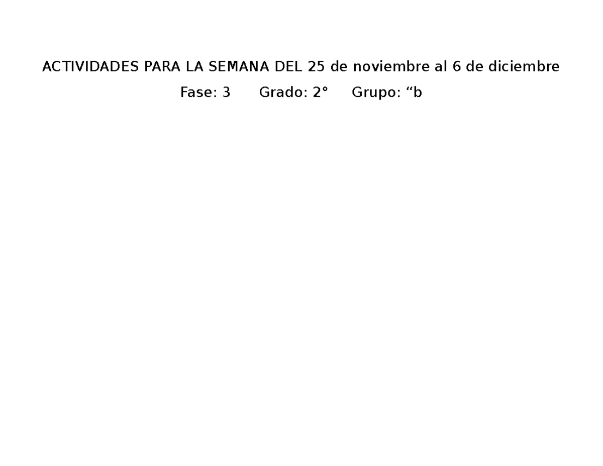 Revisión de Actividades para la Semana del 25 Nov al 6 Dic - 2° Grado ...