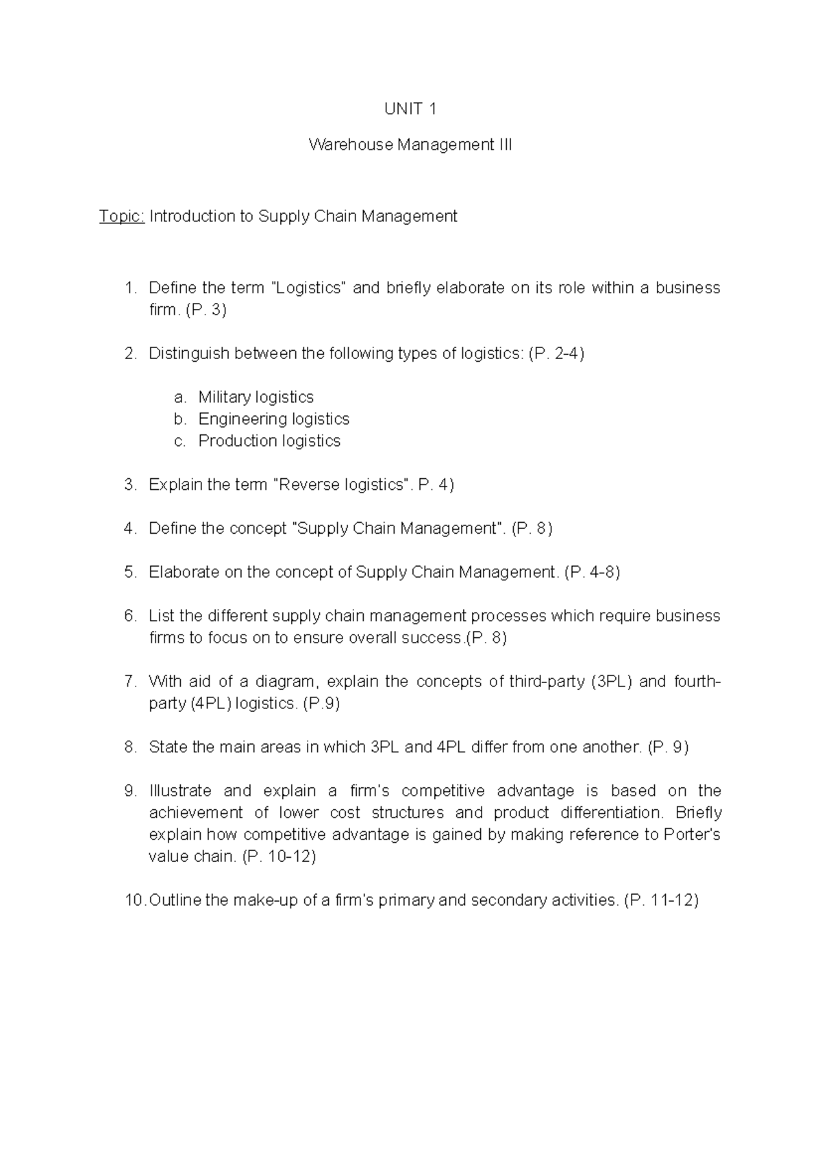 UNIT 1: Intro to Supply Chain Management & Logistics Concepts - Studocu