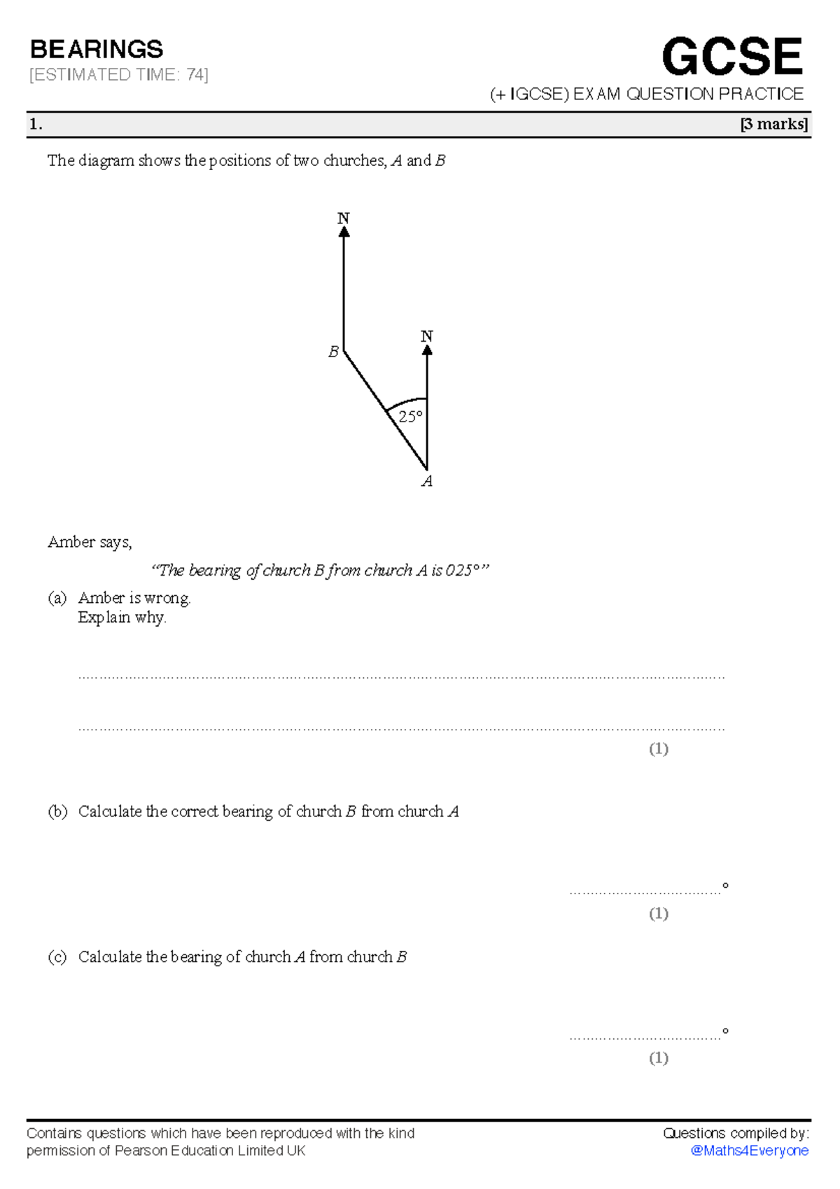 GCSE Bearings IGCSE Exam Question Practice 1 - Studocu