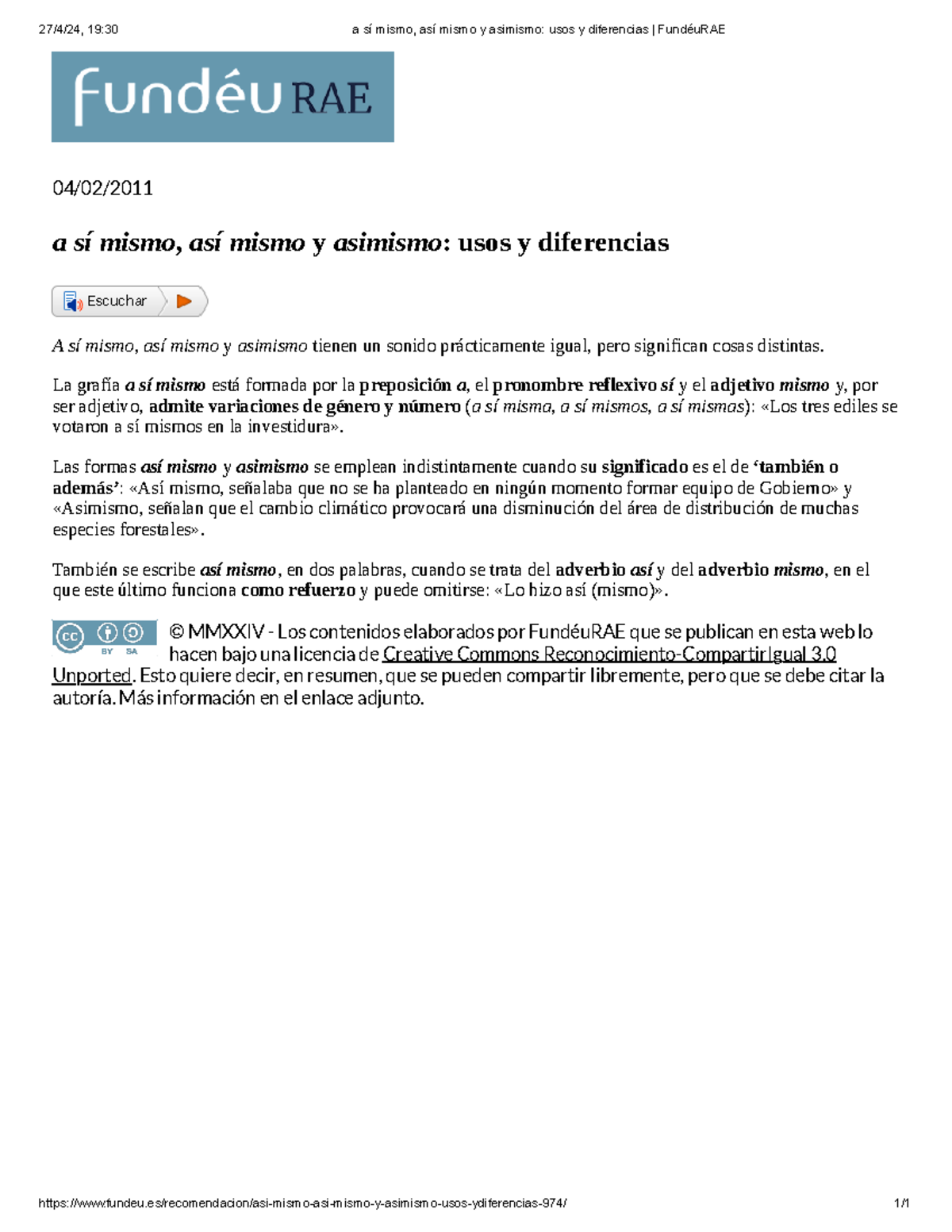 A sí mismo, así mismo y asimismo usos y diferencias Fundéu RAE ...