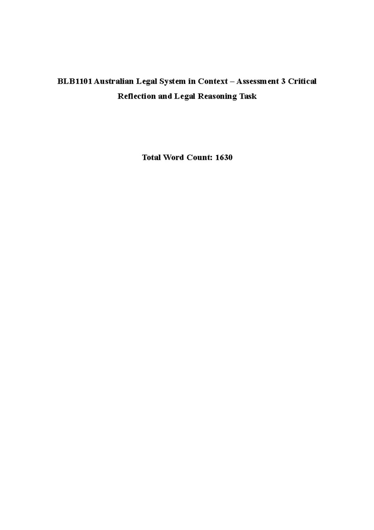 BLB1101 Assessment 3: Critical Reflection & Legal Reasoning Task - Studocu