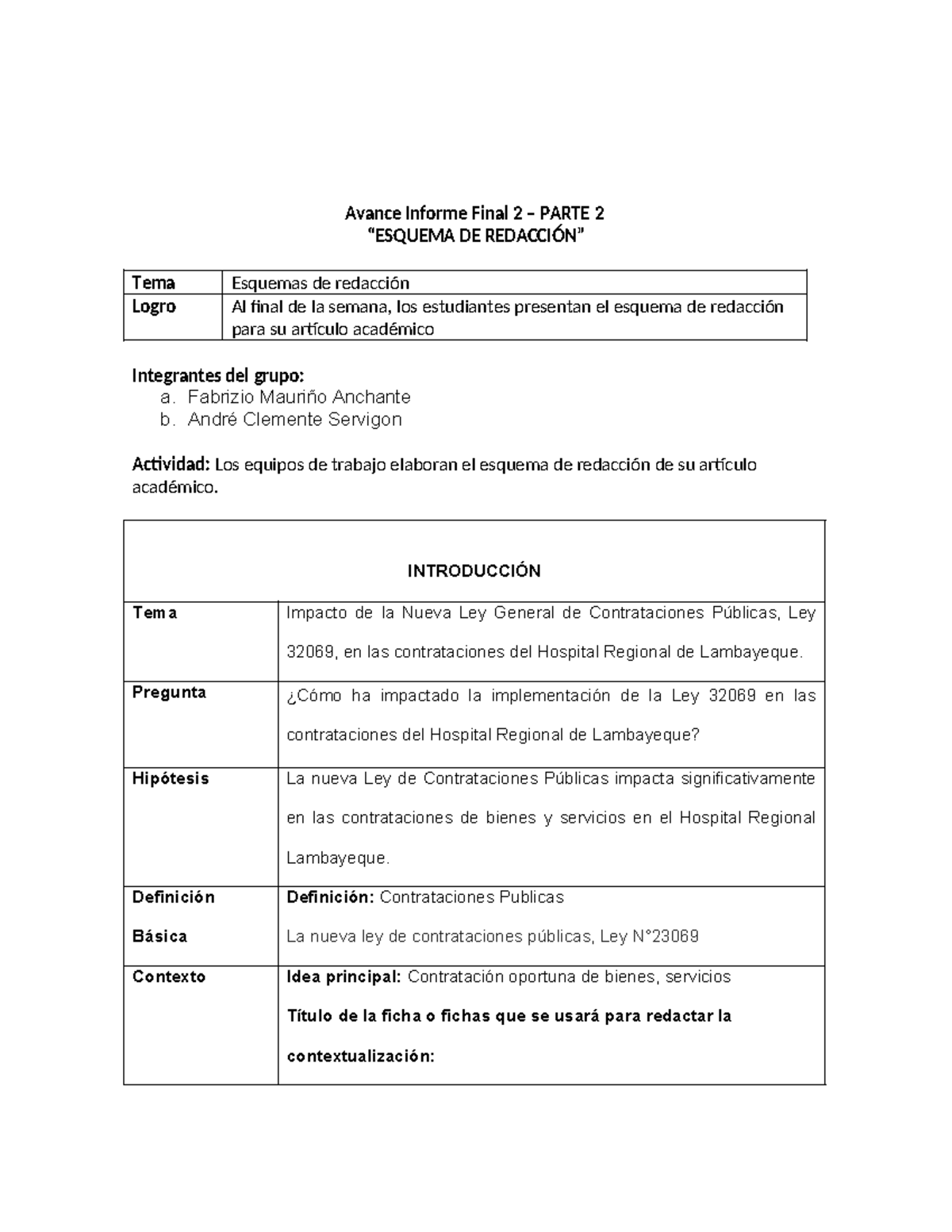 Informe 2: Avance del Artículo sobre Ley 32069 y Contrataciones ...