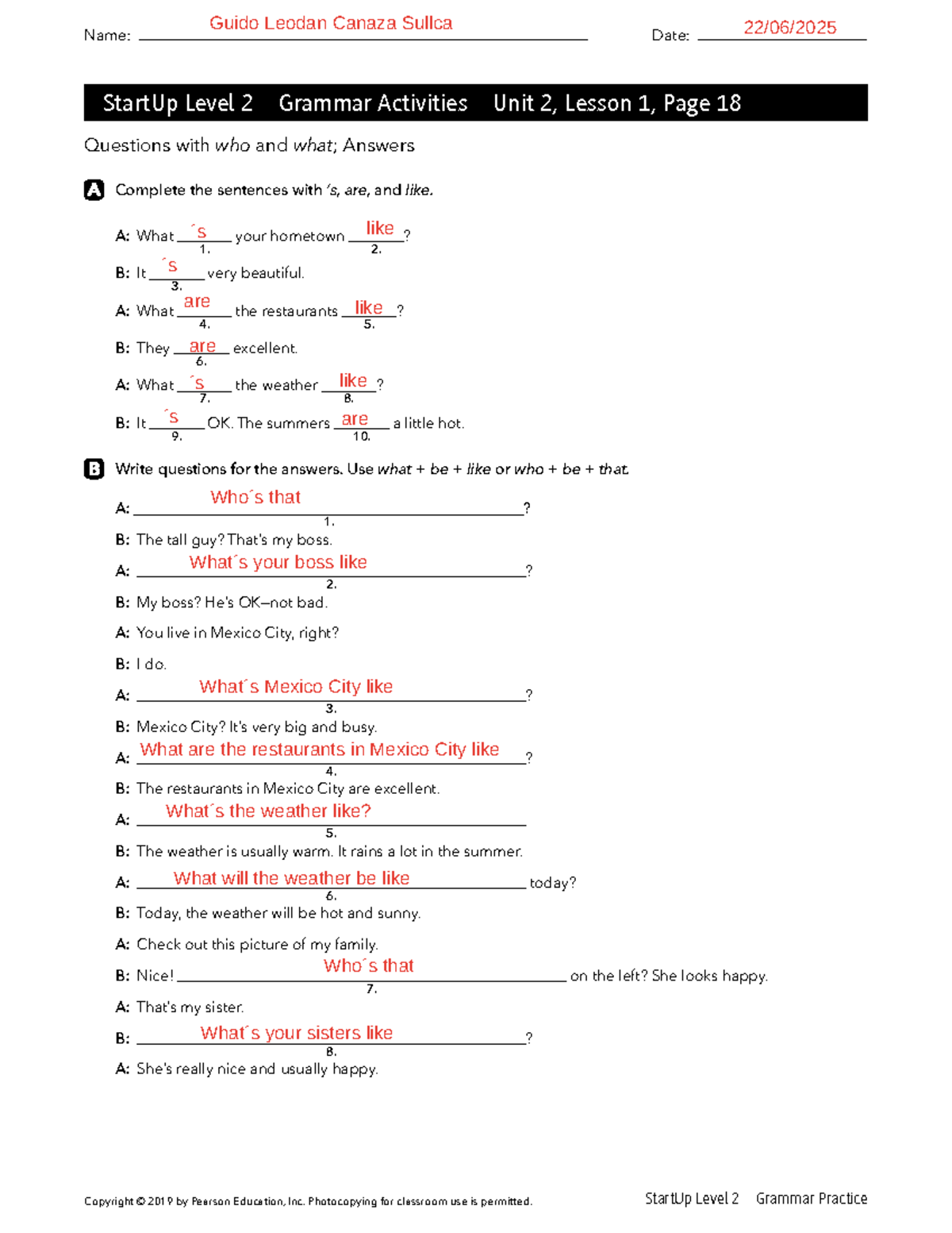 StartUp Level 2 Grammar Activities: Unit 2 Homework - Studocu