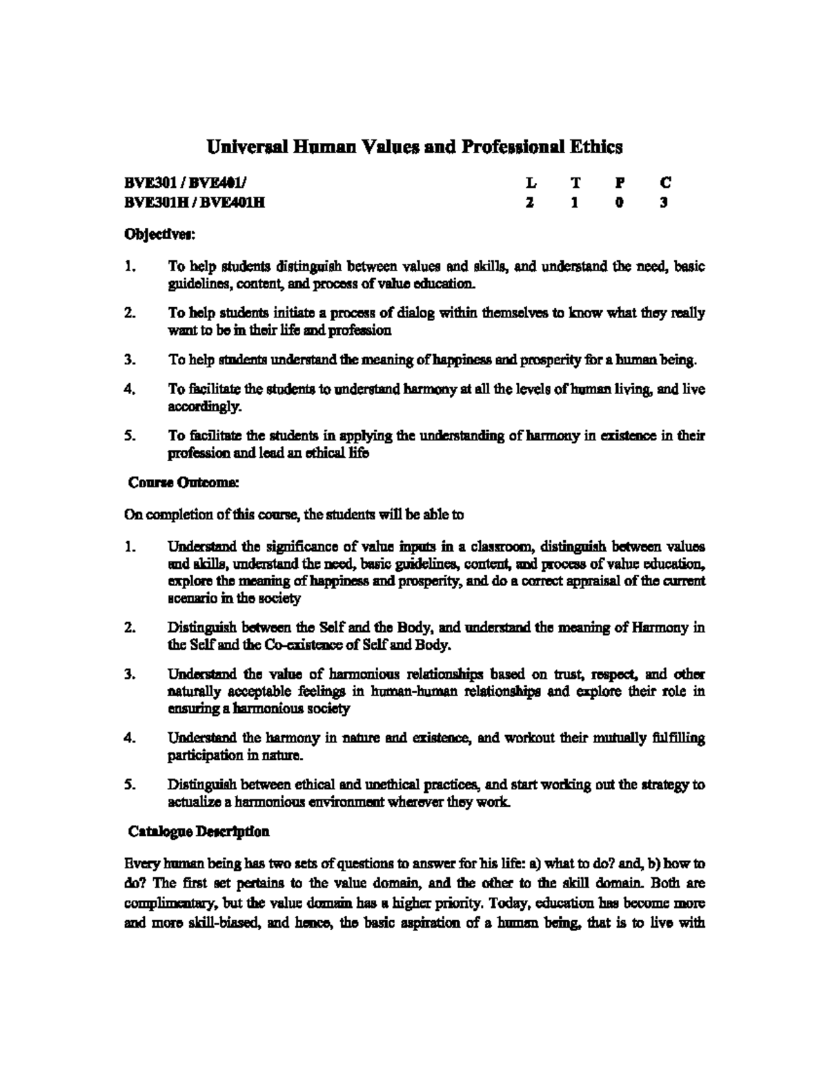 Universal Human Values and Professional Ethics Syllabus BVE301 - Studocu
