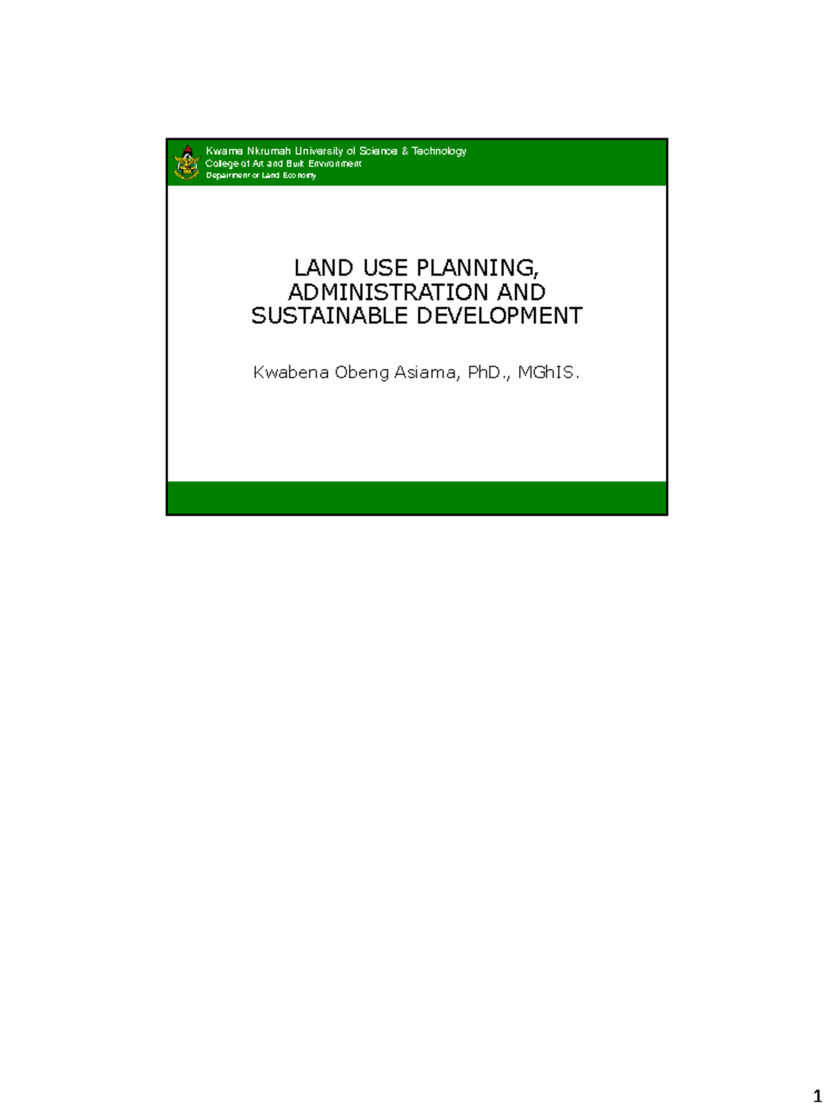 Lecture 2: Land Use Planning & Sustainable Development Overview - Studocu