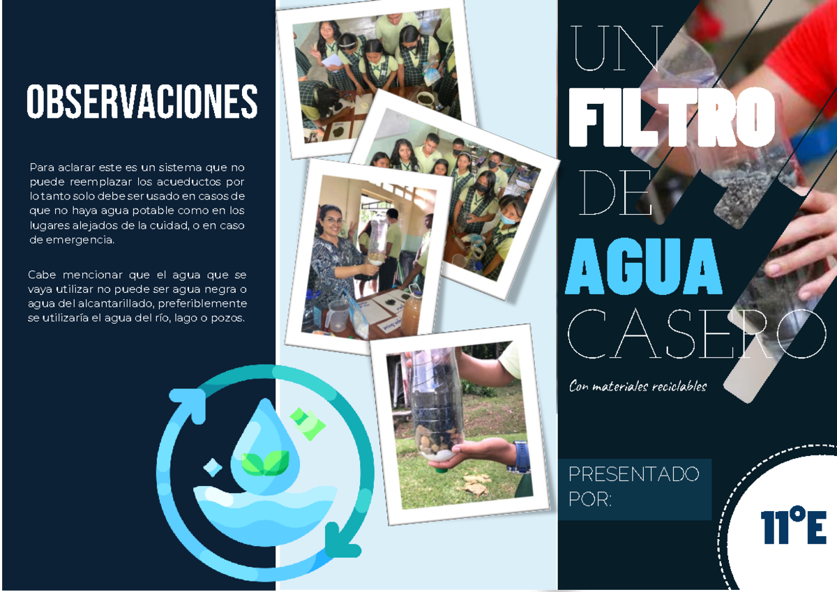 Folleto proyecto cientifico - UN FILTRO DE AGUA CASERO PRESENTADO POR