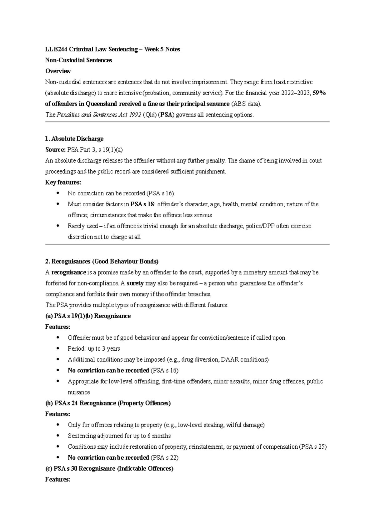 LLB244 Criminal Law: Week 5 Sentencing Overview Notes - Studocu