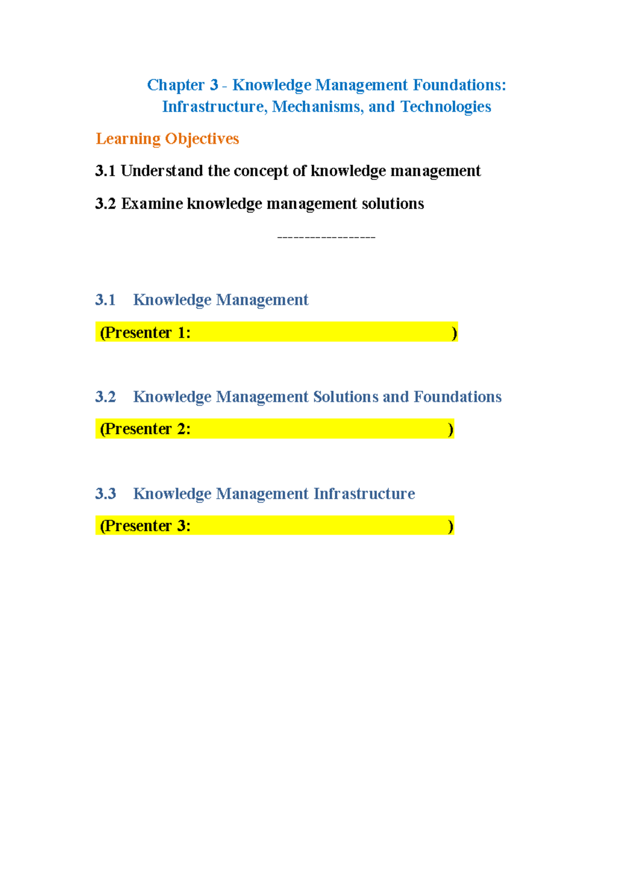 Group 3 - Week 4 - Assignments - Chapter 3 - Quản trị tri thức ...