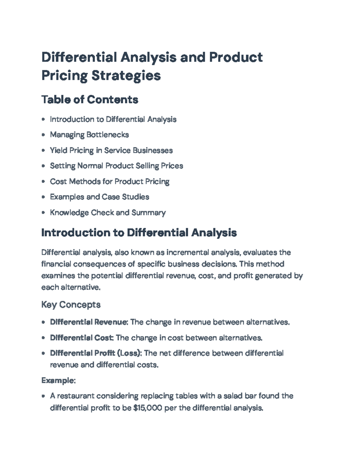 Differential Analysis & Product Pricing Strategies: Concepts ...