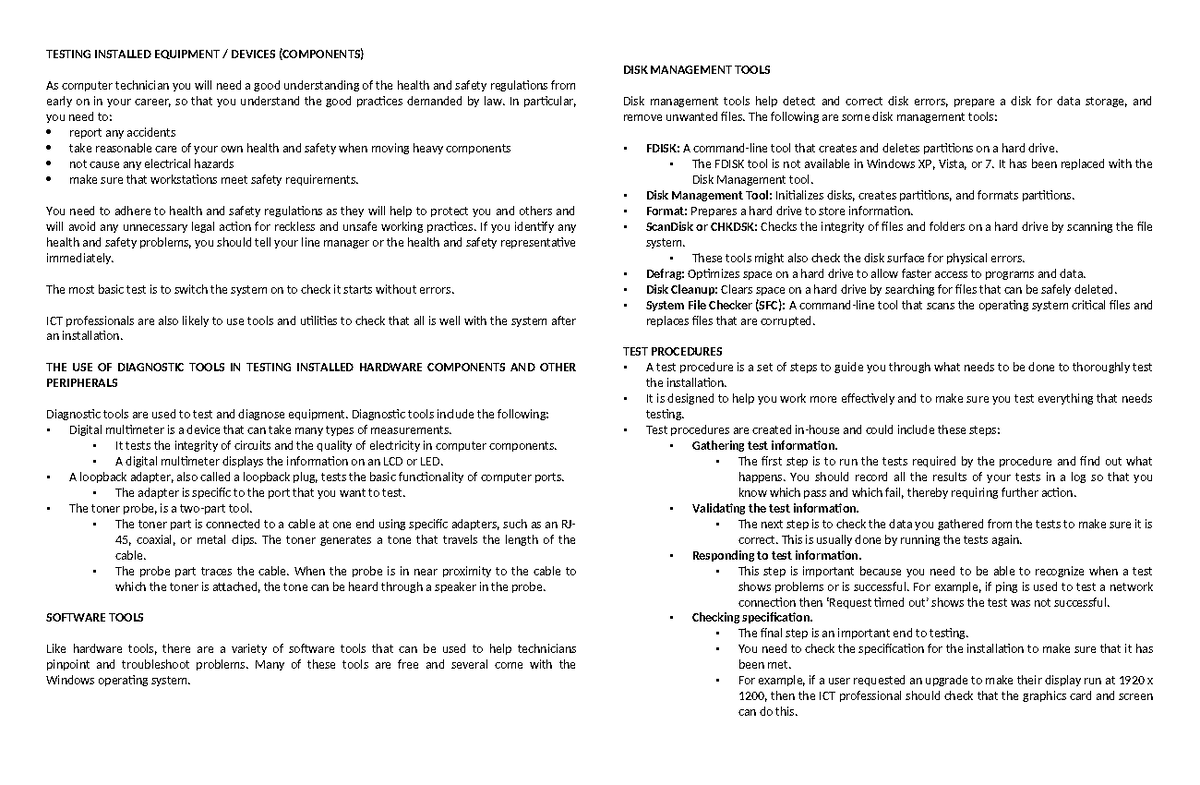 Testing Installed Equipment Devices: Health & Safety Guidelines - Studocu