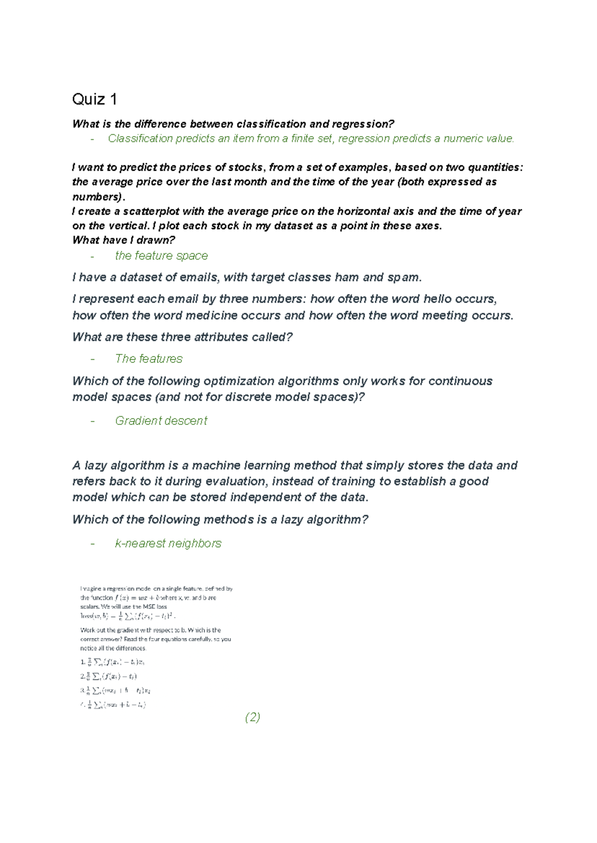 ML Quiz 1: Classification, Regression, and Optimization Concepts ...