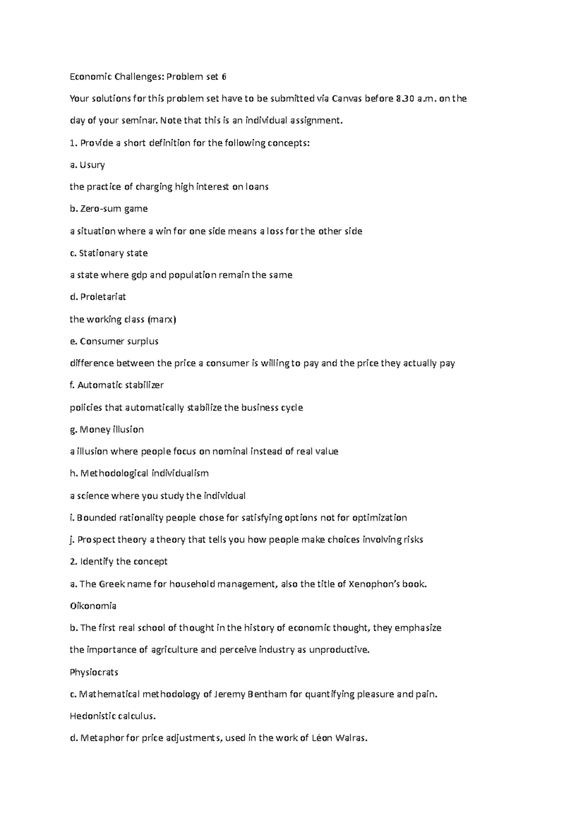 Problem Set EC 6: Economic Concepts and Theories Explained - Studeersnel