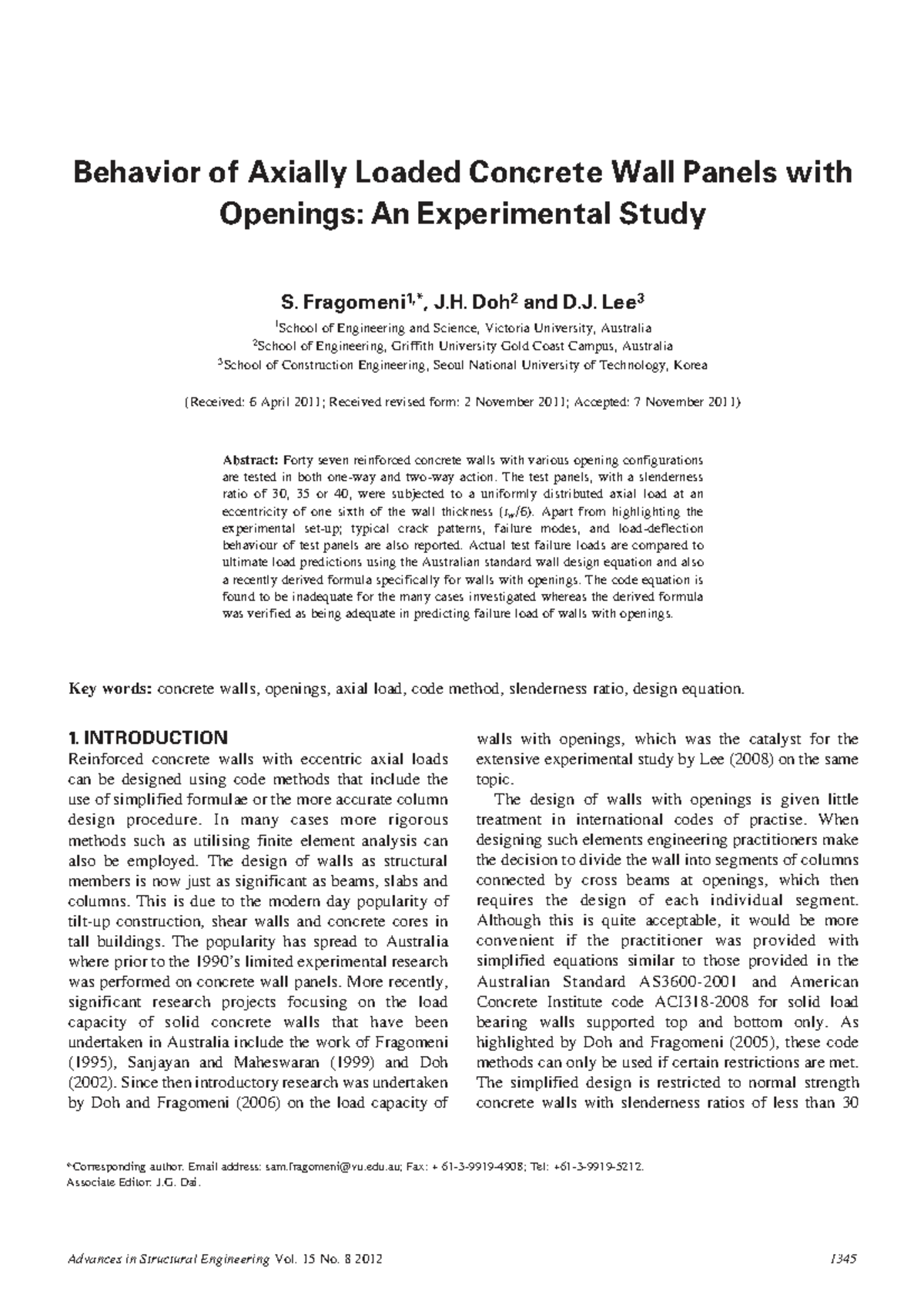 Experimental Study on Axially Loaded Concrete Wall Panels with Openings ...