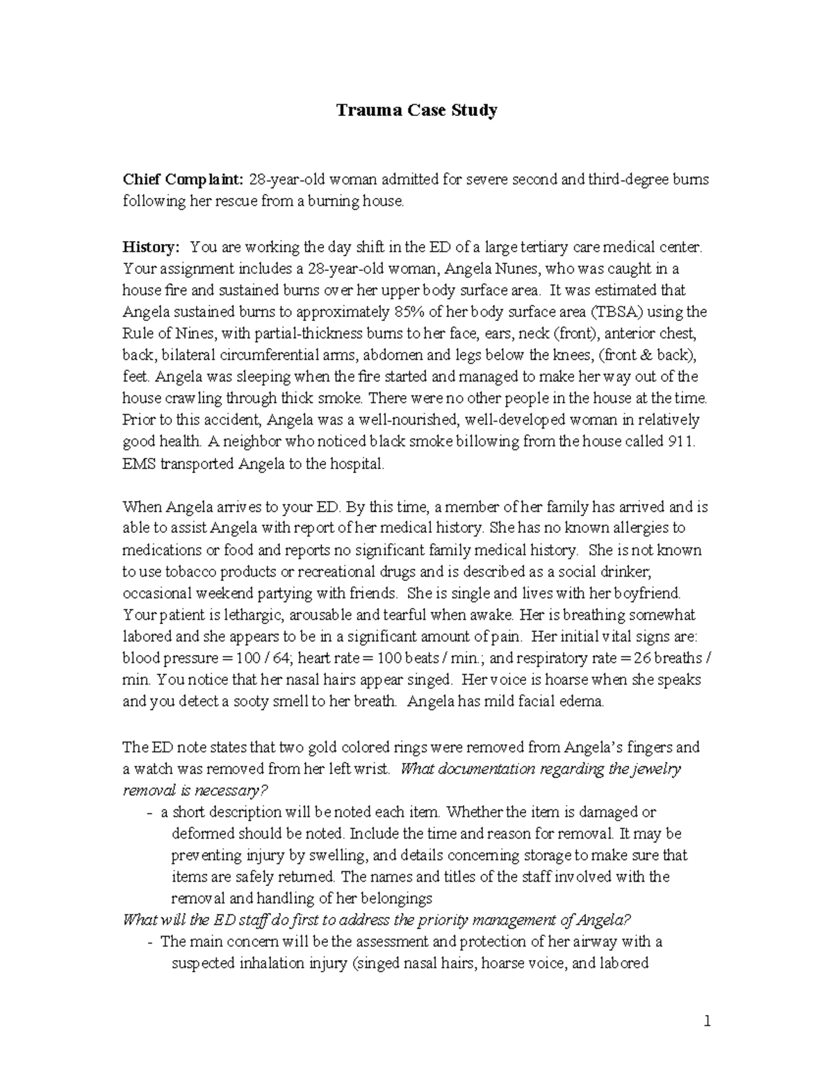 N 375. Trauma Case Study (1) - Trauma Case Study Chief Complaint: 28 ...