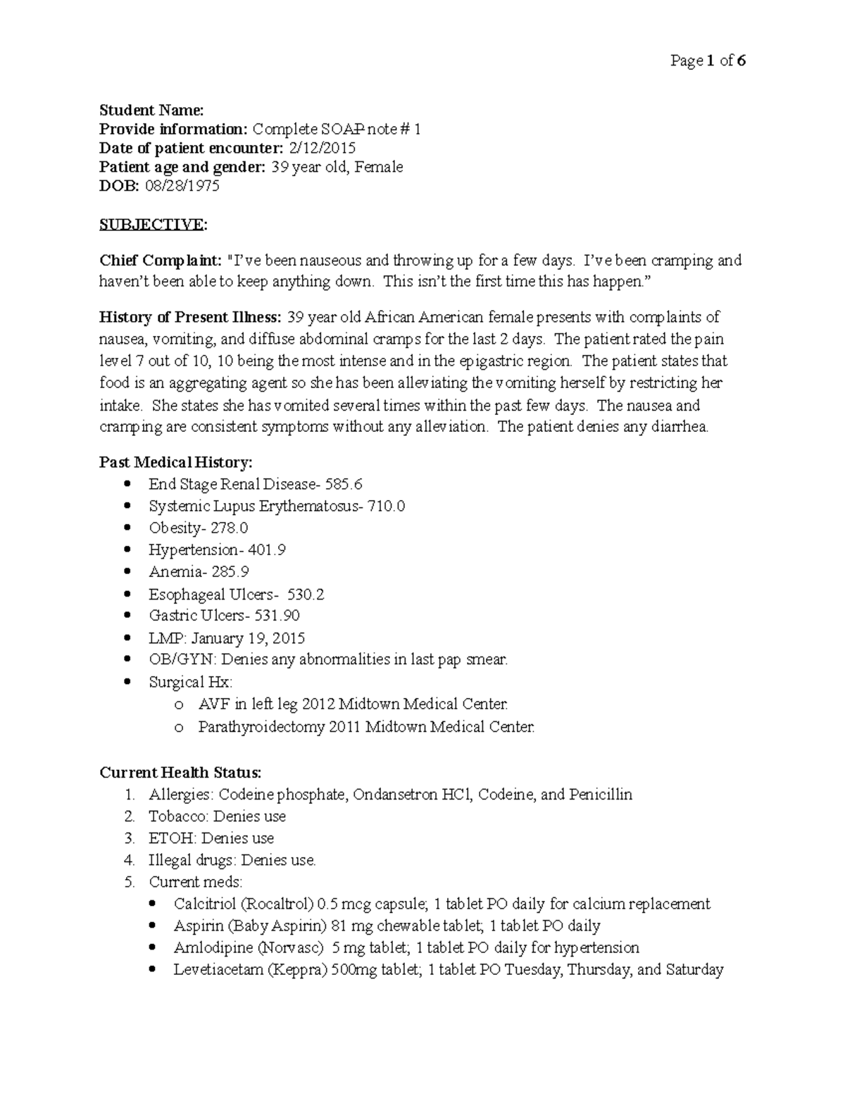 Example+Complete+SOAP+(3) - Page 1 of 6 Student Name: Provide ...