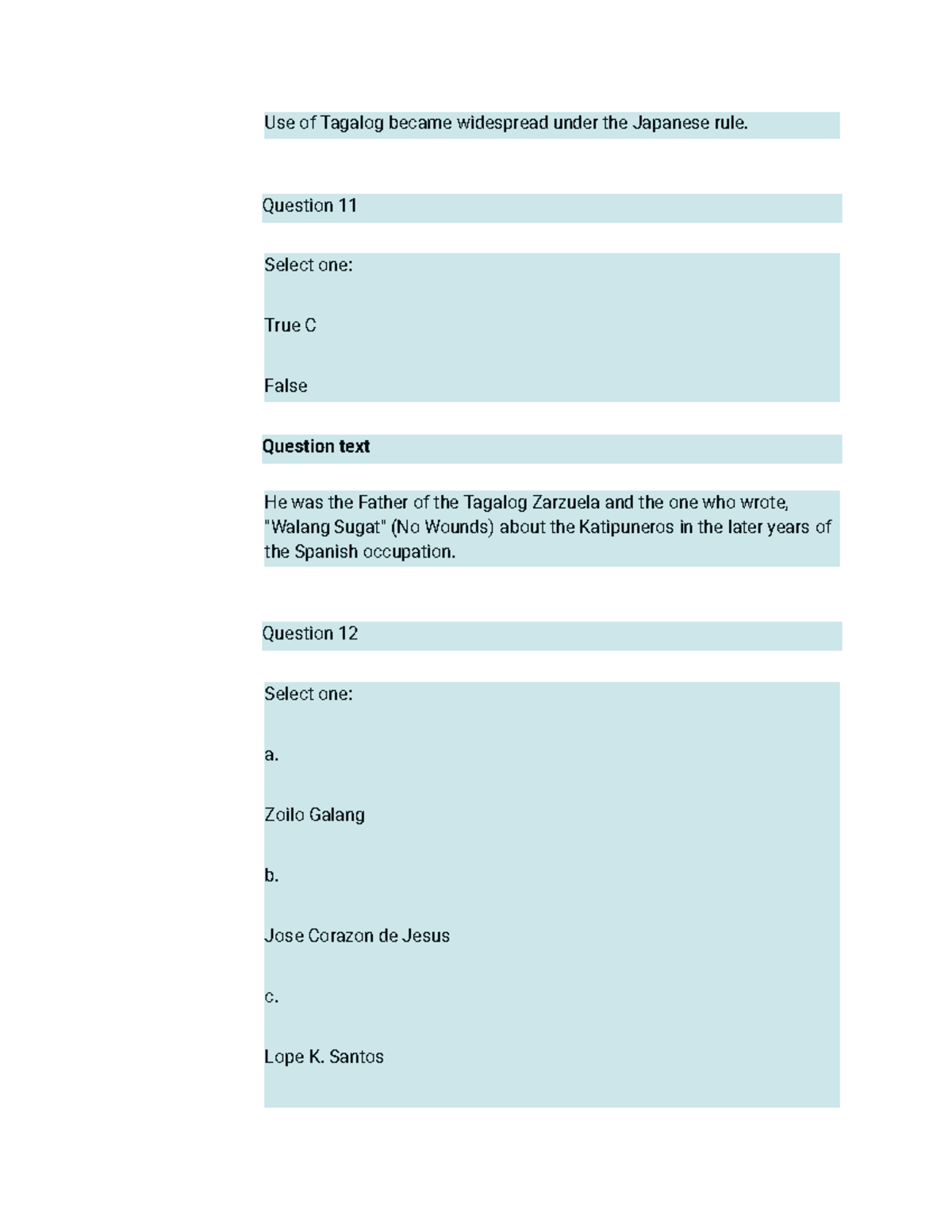 Tagalog Literature Quiz Answer Key - Course Code: TL101 - Studocu