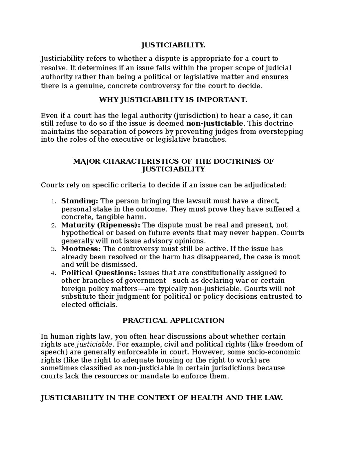 Justiciability Notes: Understanding Judicial Authority in Health Law ...